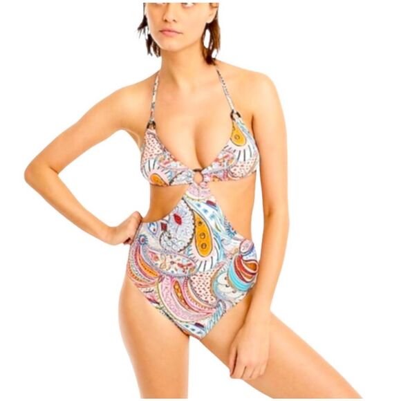 J. Crew Scribble Floral Monokini One Piece Swimsuit 14 - Picture 1 of 7